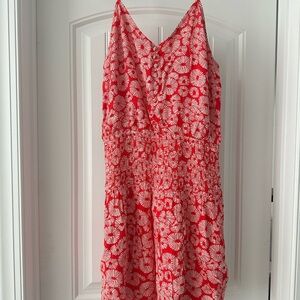 LOFT Red and White Floral Button Front Dress